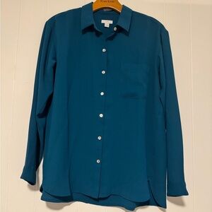 J Jill Polyester Emerald Green Long sleeve button up pleat back top Size Small